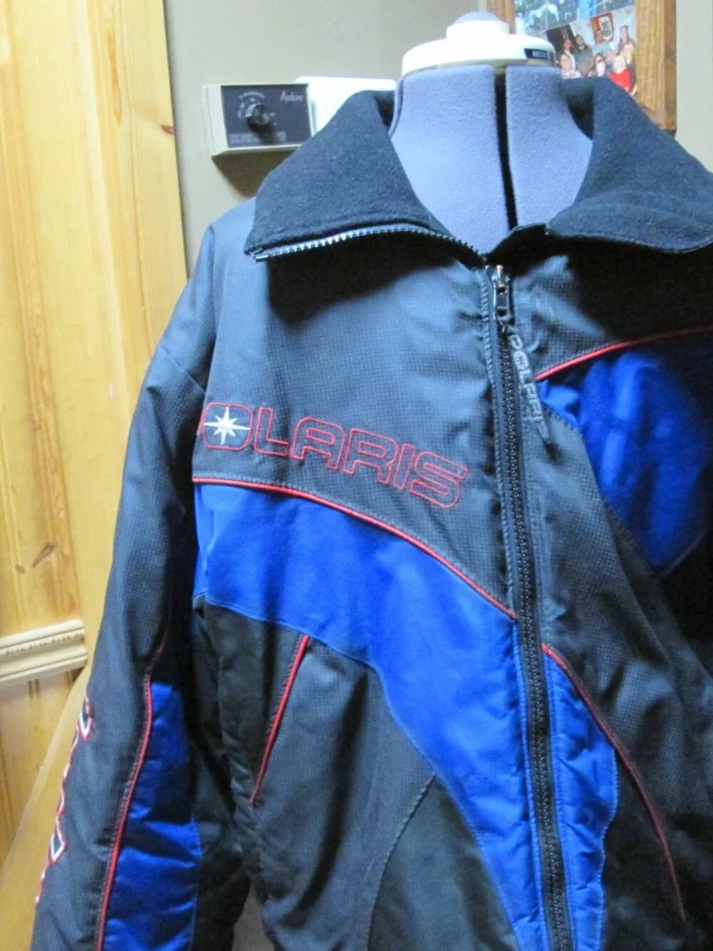Vtg spellout colorblock Polaris snowmobile Jacket reflective front back sleeve L